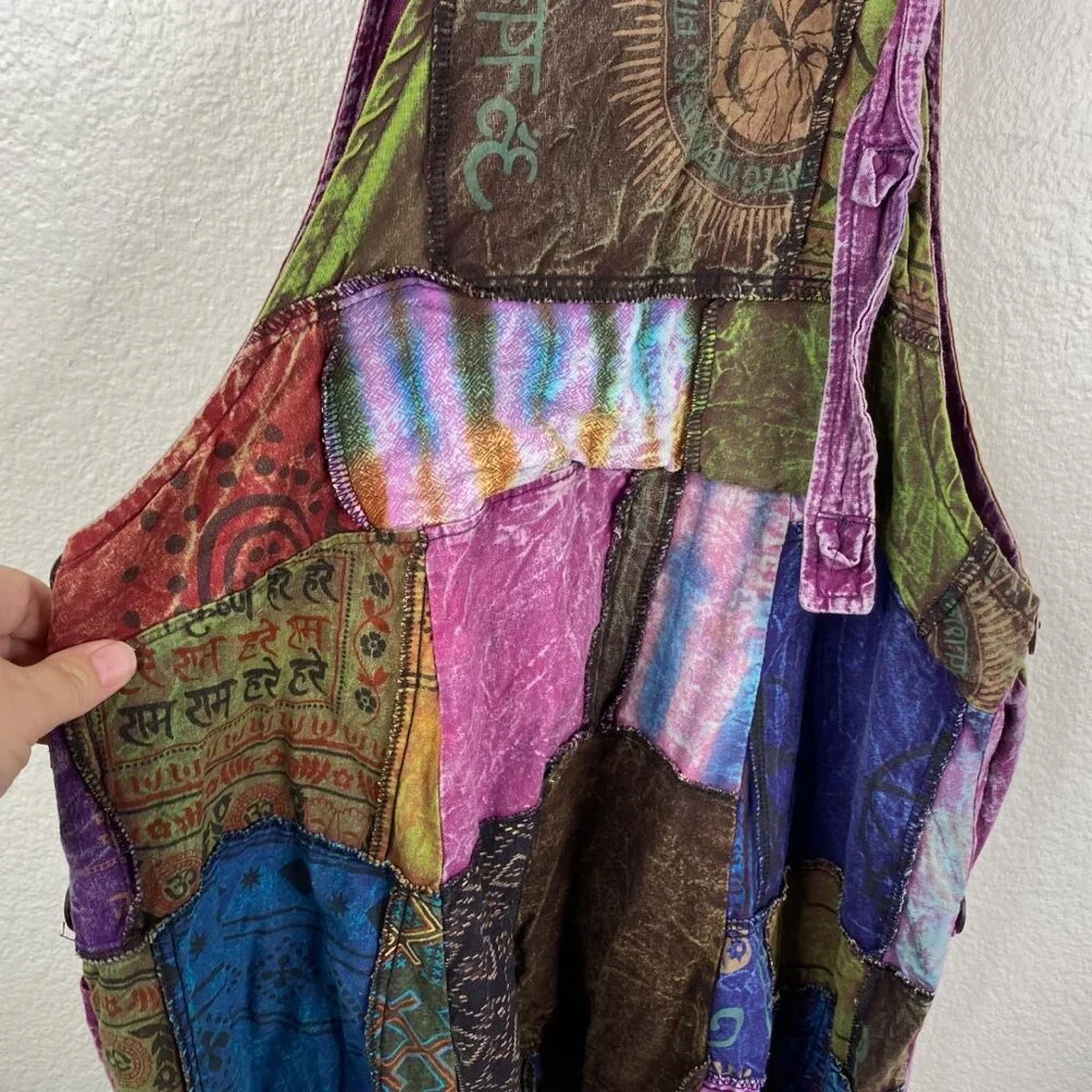 Kathmandu Imports Overalls Jumpsuit Joggers Patchwork Boho Hippie Festival OS - Picture 8 of 11